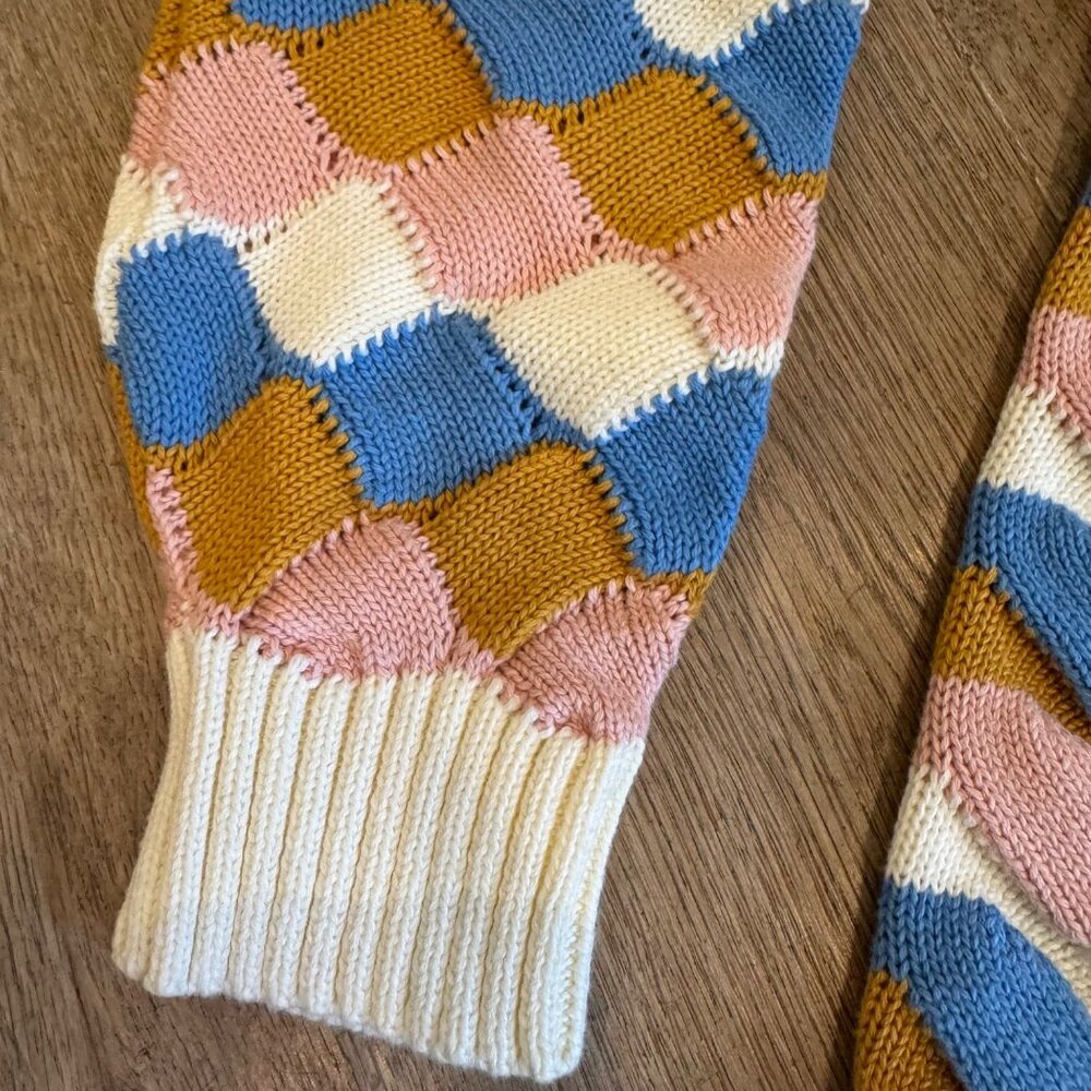 Colorful Zara Kids Argyle Sweater Size 11-12Y Cotton Blend Knit Pastel Blue/Pink - Picture 4 of 5